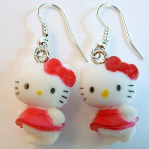 Dark Rose Color Bow HELLO KITTY Earrings