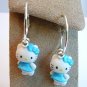 Handmade Blue Dress HELLO KITTY Silver Tone Hoop Earrings