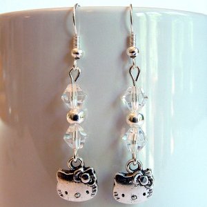 Silver Tone HELLO KITTY with Swarovski Crystal Earrings - Clear