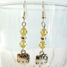 Silver Tone HELLO KITTY with Swarovski Crystal Earrings - Yellow