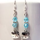 Silver Tone HELLO KITTY with Swarovski Crystal Earrings - Blue