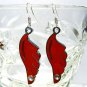 Red Wing with Rhinestone Silver Tone Earrings Handmade