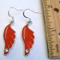 Red Wing with Rhinestone Silver Tone Earrings Handmade