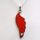 Red Wing with Rhinestone Silver Necklace Handmade