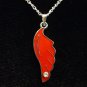 Red Wing with Rhinestone Silver Necklace Handmade