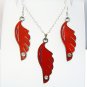 Red Wing with Rhinestone Silver Necklace Handmade