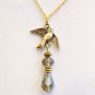 Gold Tone Dove Bird with Swarovski Crystals Necklace