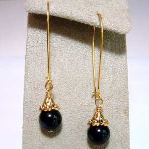 Gold or Silver Black Onyx Gem Drop Earrings Handmade