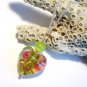 Green Heart Lampwork Glass Sterling Silver Necklace
