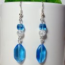 Handmade Blue & Crackle Glass Beaded Silver Earrings