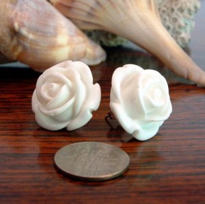 Large 20mm White Rose Post Earrings Studs Handmade