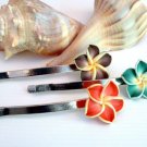 Handmade Polymer Clay Tropical Flower Hair Pins Trio