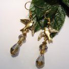 Gold Tone Dove Bird with Swarovski Crystals Earrings