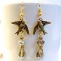 Gold Tone Dove Bird with Swarovski Crystals Earrings