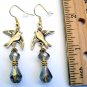 Gold Tone Dove Bird with Swarovski Crystals Earrings