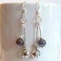 Handmade Silver Ladybug with Cat's Eye Dangle Earrings