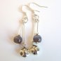 Handmade Silver Ladybug with Cat's Eye Dangle Earrings