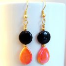 Handmade Black & Orange Mother of Pearl Gold Earrings