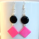 Black and Pink Mother of Pearl Silver Earrings Handmade
