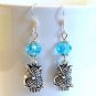 Silver Owl Bird with Blue Swarovski Crystals Earrings