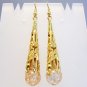 Crackle Glass Bead Long Gold Filigree Handmade Earrings