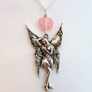 Handmade Silver Tone Fairy Angel Heart Pendant Necklace