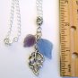 Handmade Silver Blue & Purple Leaf Pendant Necklace