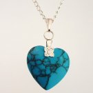 Simulated Turquoise Heart Pendant Silver Handmade Necklace