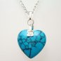 Simulated Turquoise Heart Pendant Silver Handmade Necklace
