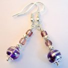 Purple Foil Glass Beads with Silver Filigree Handmade Earrings