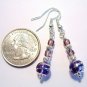 Purple Foil Glass Beads with Silver Filigree Handmade Earrings