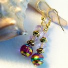 Pink Gold Blue Foil Glass Beads Handmade Earrings