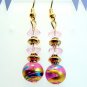 Pink Gold Blue Foil Glass Beads Handmade Earrings