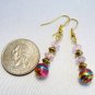 Pink Gold Blue Foil Glass Beads Handmade Earrings