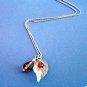 Frosted Glass Leaf Swarovski Crystals Sterling Necklace