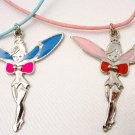 Fairy Tinkerbell Angel with Pink or Blue Enamel Wings Pendant Necklace