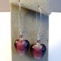 Purple Glass Heart with Silver Foil Drop Kidney Wire Earrrings Handmade