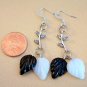 Handmade Black White Leaves Leaf Silver Branch Earrings