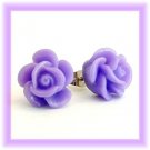 Purple Rose Flower Post Earrings Studs Handmade