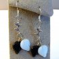 Handmade Black White Leaves Silver Tone Branch Earrings
