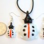 White Ladybug Lampwork Glass Pendant Necklace & Earrings Set