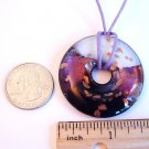 Purple White Black Gold Round Lampwork Pendant Necklace