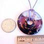 Purple White Black Gold Round Lampwork Pendant Necklace