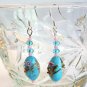 Light Blue Lampwork Glass & Crystals Sterling Silver Handmade Earrings