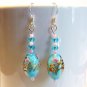 Light Blue Lampwork Glass & Crystals Sterling Silver Handmade Earrings