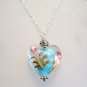 Light Blue Heart Lampwork Glass Sterling Silver Handmade Necklace