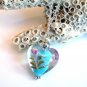 Light Blue Heart Lampwork Glass Sterling Silver Handmade Necklace