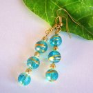 Handmade Light Blue Foil Glass Beads Earrings - Gold Filigree or Glass Pearls