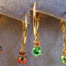 Gold Tone Hoop Glass Beads Dangle Earrings - Red or Green