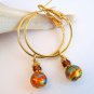 Gold Tone Hoop Glass Beads Dangle Earrings - Red or Green